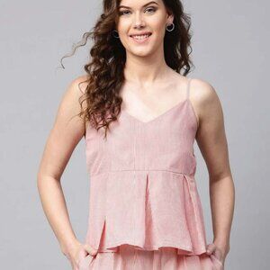 Casual Noodle Straps Striped Women Pink Top